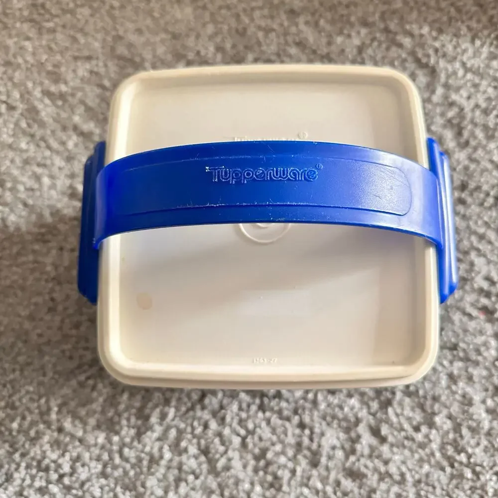 Vintage Tupperware Square Box Lunch Keeper Blue And White